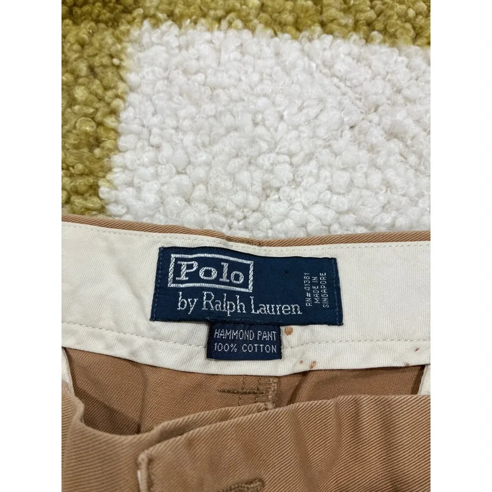 Polo Ralph Lauren Hammond Pant Mens 35x32 Tan Pleated‎ Cuffed Cotton Chinos Tan